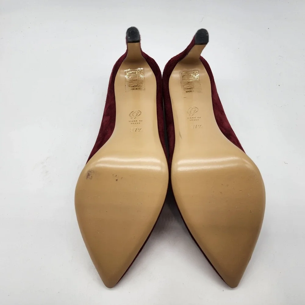 M. Gemi V-Cut Pumps Women's 37.5 Burgundy Suede V-Vamp Pointed Toe Stiletto